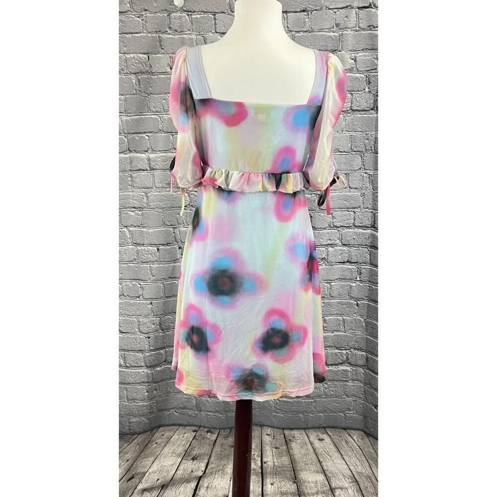 Topshop Spray Paint Floral Print Mini Tea Dress Size 8-10 M - Picture 6 of 9